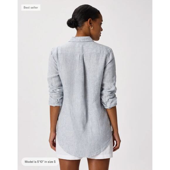 Quince Button-Up Shirt Women's Size Small Blue/White Striped Long Sleeves Linen - Picture 6 of 12